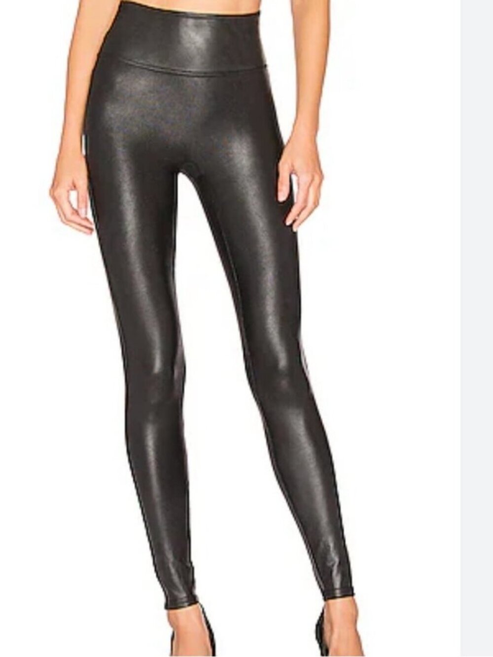 SPANX Faux Leather Leggings in Black Shimmer Size large - Picture 2 of 8